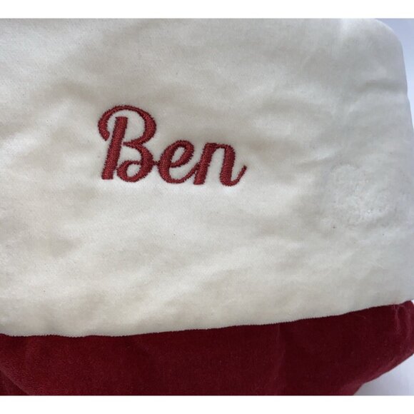 Pottery Barn Ben Velvet Christmas Stocking Holiday Monogrammed Red Cream 19 in - Picture 10 of 12